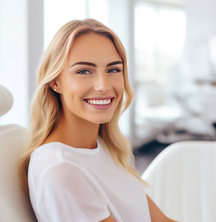 Young female dental patient sitting in treatment chair